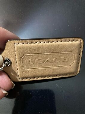 Coach Tan Leather Key & Card Tag with Ball Chain